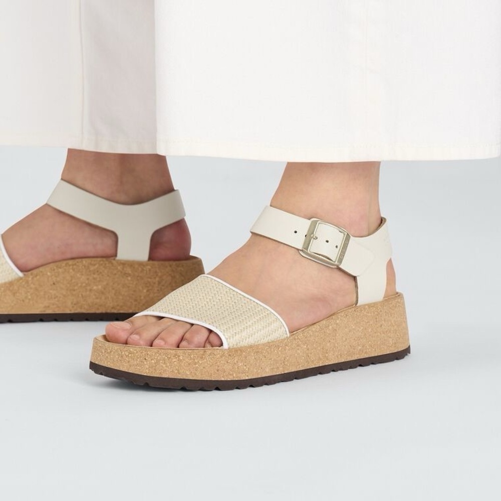 Birkenstock Papillio White and Tan Wedge Strappy Sandals Size 40, NEW - Picture 4 of 16